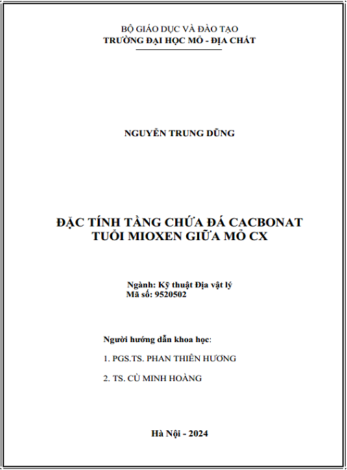 Luận án – Đặc tính tầng chứa đá cacbonat tuổi Mioxen giữa mỏ CX