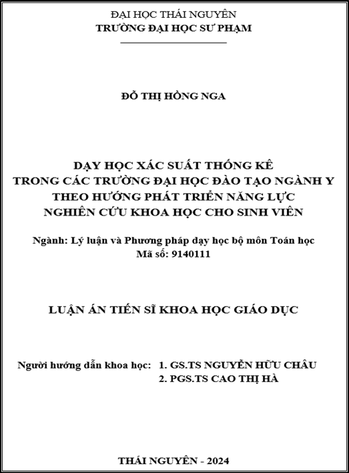 Luận Án –  Dạy Học Xác Suất Thống Kê Trong Các Trường Đại Học Đào Tạo Ngành Y Theo Hướng Phát Triển Năng Lực Nghiên Cứu Khoa Học Cho Sinh Viên