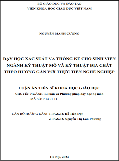 Luận án – Dạy học Xác suất và Thống kê cho sinh viên ngành Kỹ thuật Mỏ và Kỹ thuật Địa chất theo hướng gắn với thực tiễn nghề nghiệp