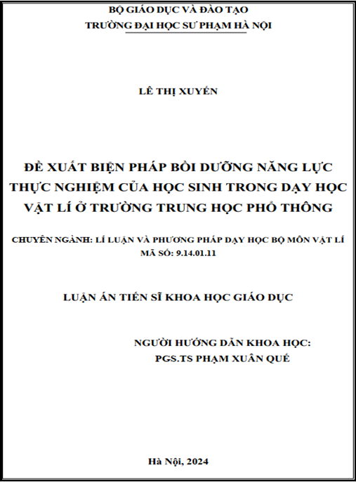 Luận án – Đề xuất biện pháp bồi dưỡng năng lực thực nghiệm của học sinh trong dạy học vật lí ở trường trung học phổ thông