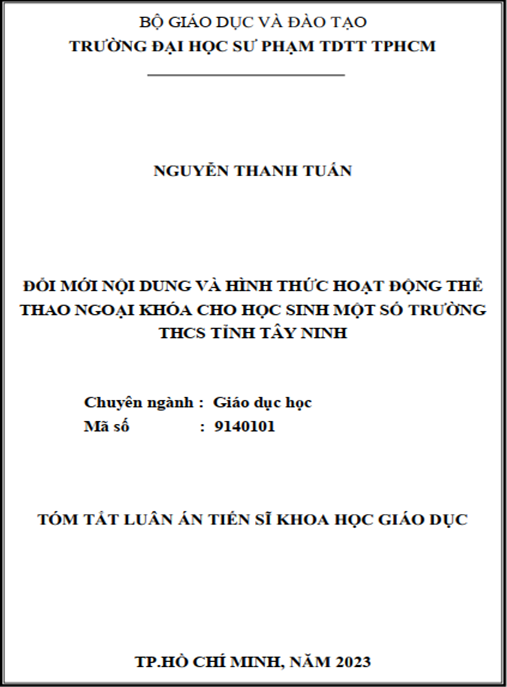Luận án – Đổi mới nội dung và hình thức hoạt động thể thao ngoại khóa cho học sinh một số trường Trung học cơ sở tỉnh Tây Ninh