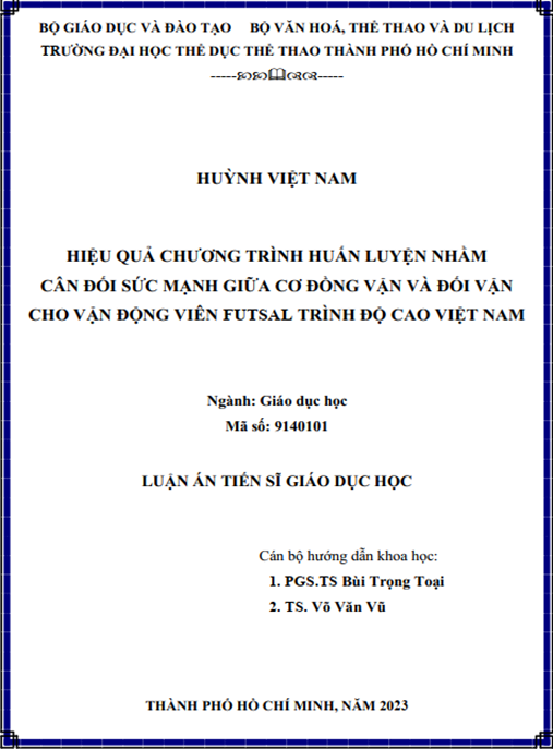 Luận án – Hiệu quả chương trình huấn luyện nhằm cân đối sức mạnh giữa cơ đồng vận và đối vận cho VĐV Futsal trình độ cao Việt Nam