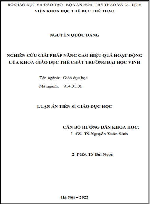 Luận án –  Nghiên cứu giải pháp nâng cao hiệu quả hoạt động của Khoa Giáo dục thể chất Trường Đại học Vinh