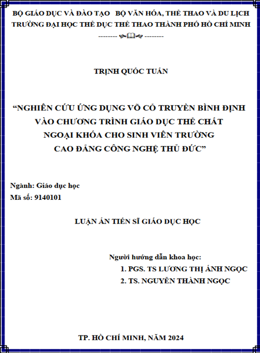 Luận án –  Nghiên cứu ứng dụng Võ cổ truyền Bình Định vào chương trình giáo dục thể chất ngoại khóa cho sinh viên Trường Cao đẳng Công nghệ Thủ Đức