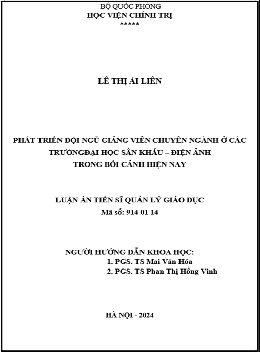Luận án – Phát triển đội ngũ giảng viên chuyên ngành ở các trường đại học Sân khấu – Điện ảnh trong bối cảnh hiện nay
