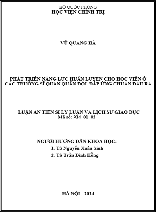 Luận án – Phát triển năng lực huấn luyện cho học viên ở các trường sĩ quan quân đội đáp ứng chuẩn đầu ra