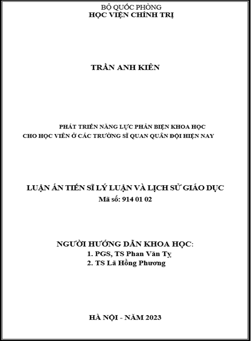 Luận án – Phát triển năng lực phản biện khoa học cho học viên ở các trường sĩ quan quân đội hiện nay