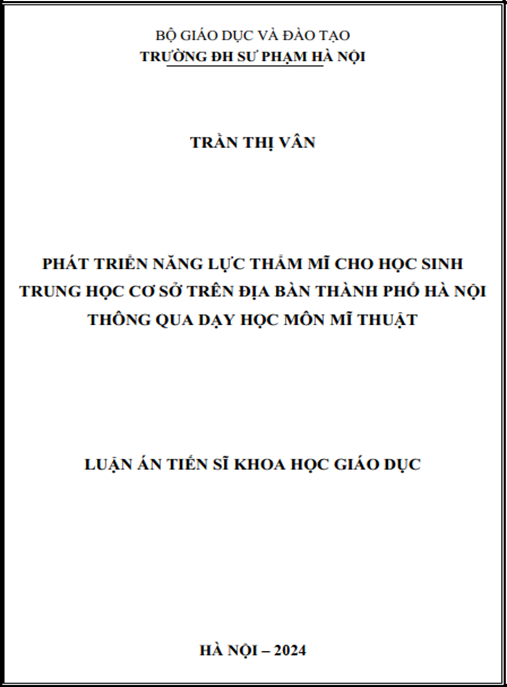 Luận án – Phát triển năng lực thẩm mĩ cho học sinh trung học cơ sở trên địa bàn thành phố Hà Nội thông qua dạy học môn Mĩ thuật