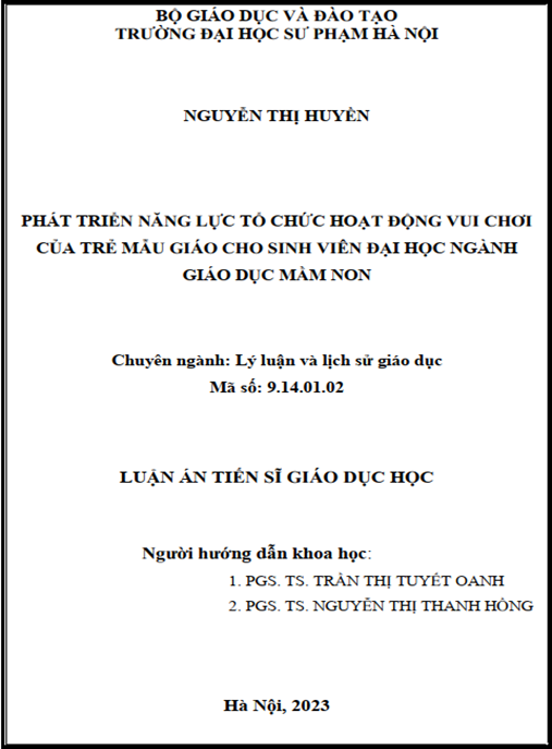 Luận án – Phát triển năng lực tổ chức hoạt động vui chơi của trẻ mẫu giáo cho sinh viên đại học ngành giáo dục mầm non