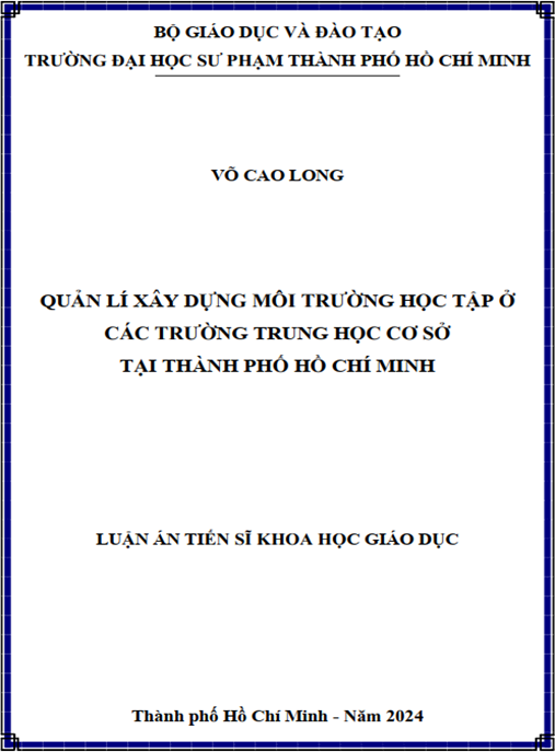 Luận án – Quản Lý Xây Dựng Môi Trường Học Tập Ở Các Trường Trung Học Cơ Sở Tại Thành Phố Hồ Chí Minh
