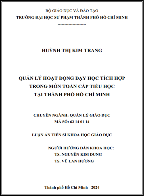 Luận án – Quản lý hoạt động dạy học tích hợp trong môn toán cấp tiểu học tại Thành phố Hồ Chí Minh
