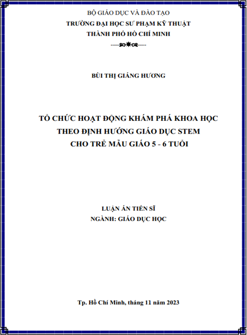 Luận án – Tổ chức hoạt động khám phá khoa học theo định hướng giáo dục Stem cho trẻ mẫu giáo 5-6 tuổi