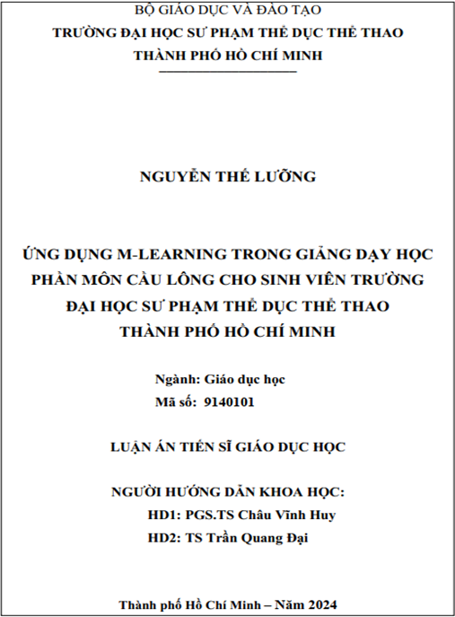 Luận án – Ứng dụng M-Learning trong giảng dạy học phần môn cầu lông cho sinh viên trường Đại học Sư phạm Thể dục Thể thao Thành Phố Hồ Chí Minh