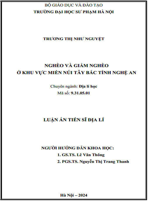 Luận án – Nghèo và giảm nghèo ở khu vực miền núi Tây Bắc tính Nghệ An