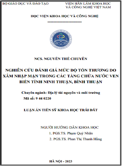 Luận án – Nghiên cứu đánh giá mức độ tổn thương do xâm nhập mặn trong các tầng chứa nước ven biển tỉnh Ninh Thuận, Bình Thuận