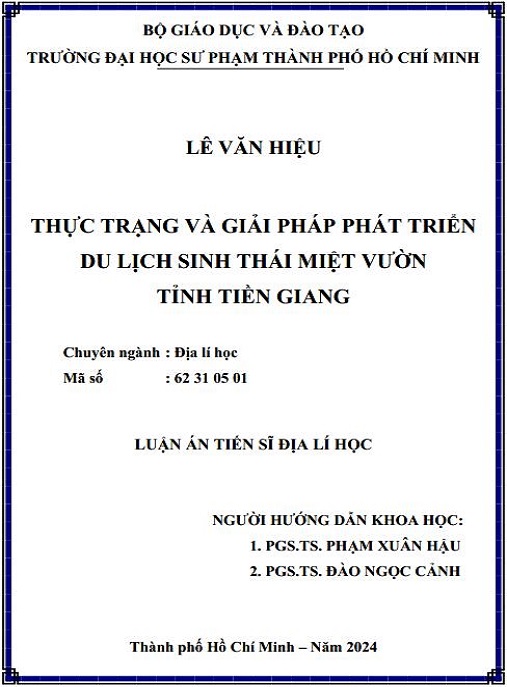 Luận án – Thực trạng và giải pháp phát triển du lịch sinh thái miệt vườn tỉnh Tiền Giang
