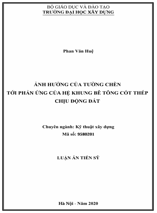 Luận án Ảnh hưởng của tường chèn tới phản ứng của hệ khung bê tông cốt thép chịu động đất