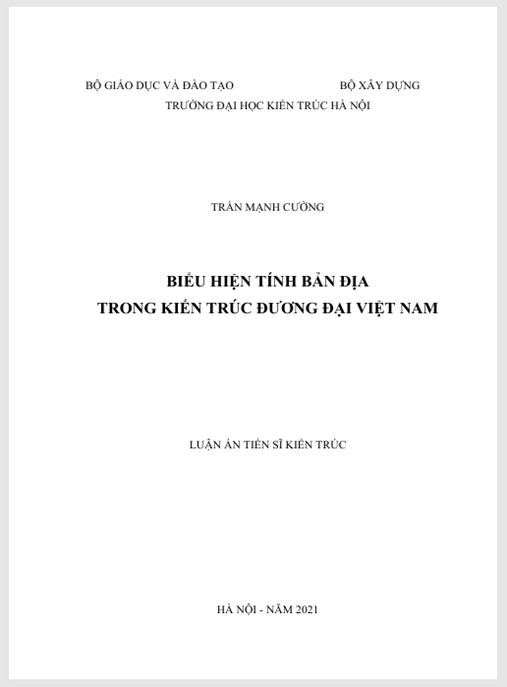 Luận án – Biểu hiện tính bản địa trong kiến trúc đương đại Việt Nam