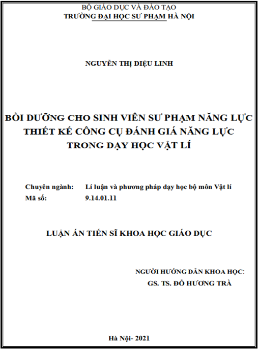 Luận án – Bồi dưỡng cho sinh viên sư phạm năng lực thiết kế công cụ đánh giá năng lực trong dạy học vật lí