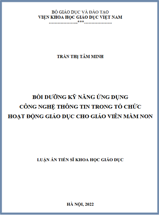 Luận án –  Bồi dưỡng kỹ năng ứng dụng công nghệ thông tin trong tổ chức hoạt động giáo dục cho giáo viên mầm non