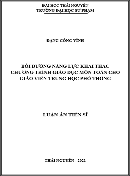 Luận án – Bồi dưỡng năng lực khai thác chương trình giáo dục môn Toán cho giáo viên trung học phổ thông