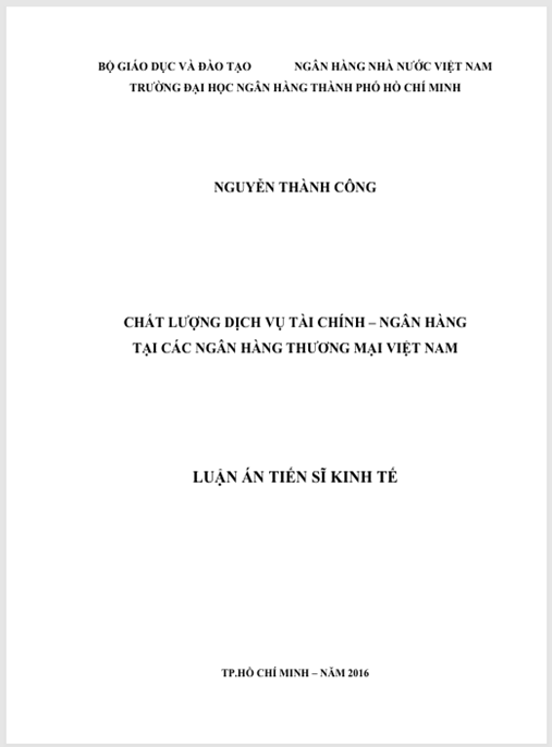 Luận án Chất lượng dịch vụ tài chính – ngân hàng tại các Ngân hàng Thương mại Việt Nam
