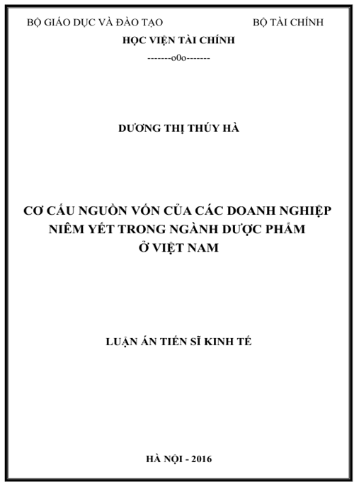 Luận án Cơ cấu nguồn vốn của các doanh nghiệp niêm yết trong ngành dược phẩm ở Việt Nam