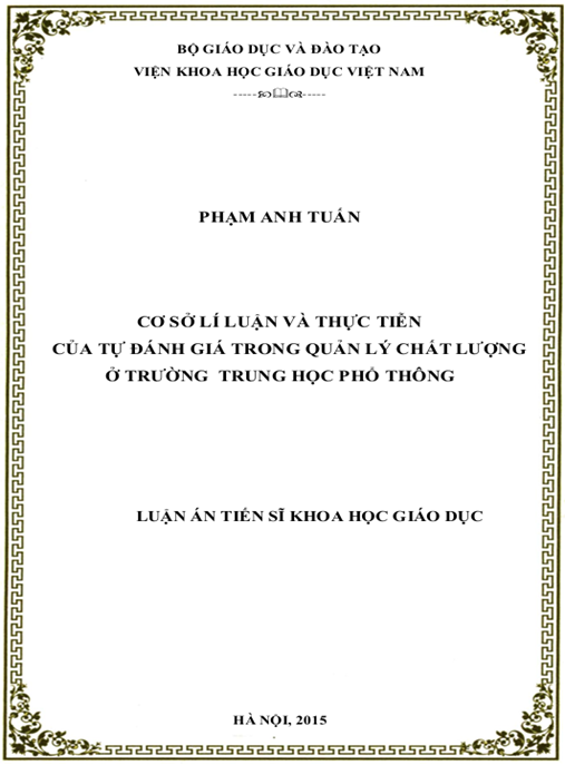 Luận án Cơ sở lí luận và thực tiễn của tự đánh giá trong quản lý chất lượng ở trường trung học phổ thông