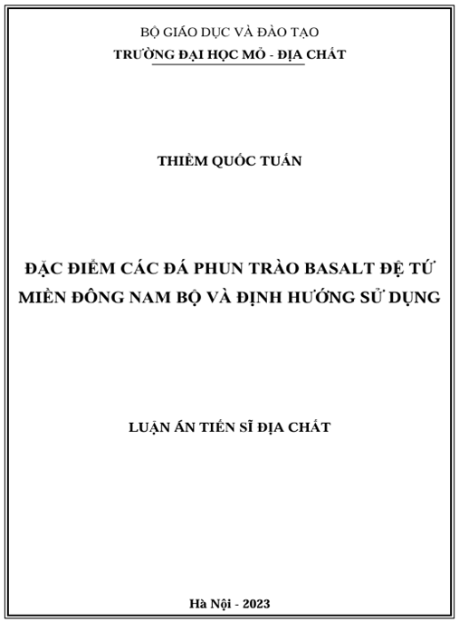 Luận án – Đặc điểm các đá phun trào basalt Đệ tứ miền Đông Nam Bộ và định hướng sử dụng