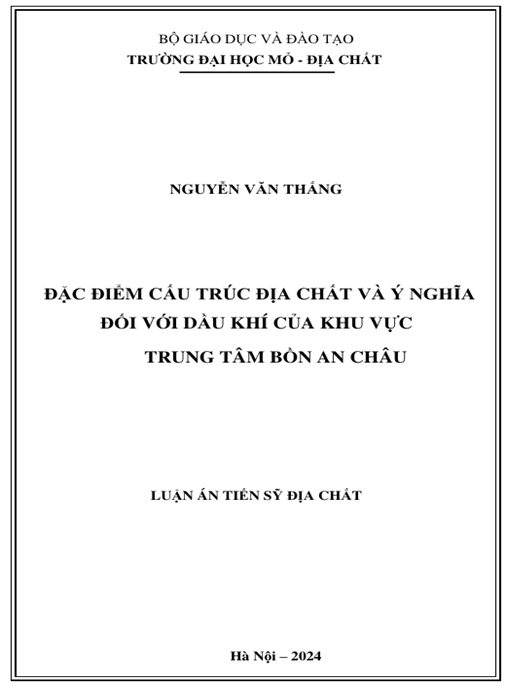 Luận án – Đặc điểm cấu trúc địa chất và ý nghĩa đối với dầu khí của khu vực trung tâm bồn An Châu