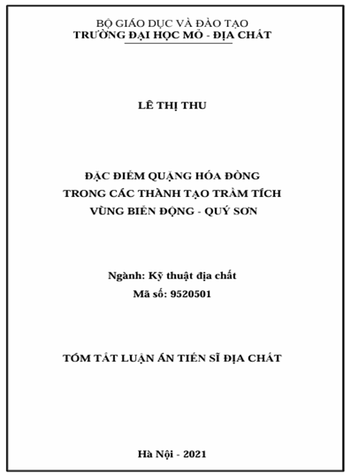 Luận án – Đặc điểm quặng hóa đồng trong các thành tạo trầm tích vùng Biển Động – Quý Sơn.