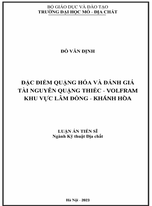 Luận án – Đặc điểm quặng hóa và đánh giá tài nguyên quặng thiếc – volfram khu vực Lâm Đồng – Khánh Hoà