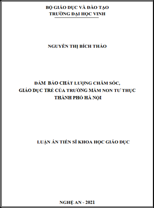 Luận án –  Đảm bảo chất lượng chăm sóc – giáo dục trẻ của trường mầm non tư thục thành phố Hà Nội