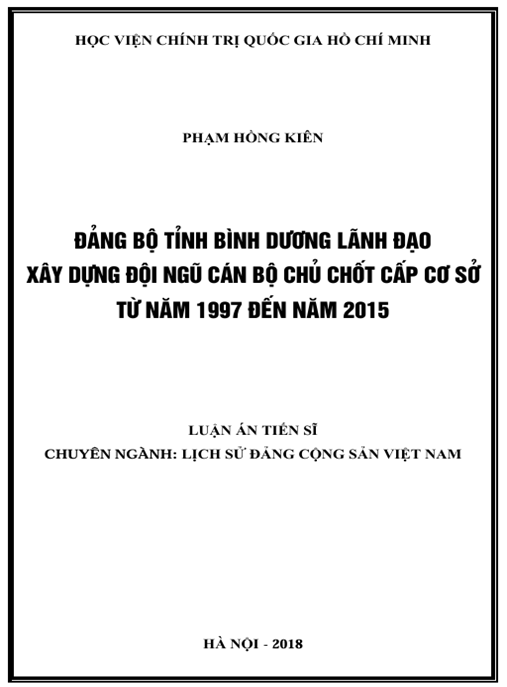 Luận án Đảng bộ tỉnh Bình Dương lãnh đạo xây dựng đội ngũ cán bộ chủ chốt cấp cơ sở từ năm 1997 đến năm 2015