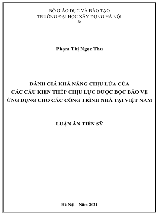 Luận án – Đánh giá khả năng chịu lửa của các cấu kiện thép chịu lực được bọc bảo vệ ứng dụng cho các công trình nhà tại Việt Nam