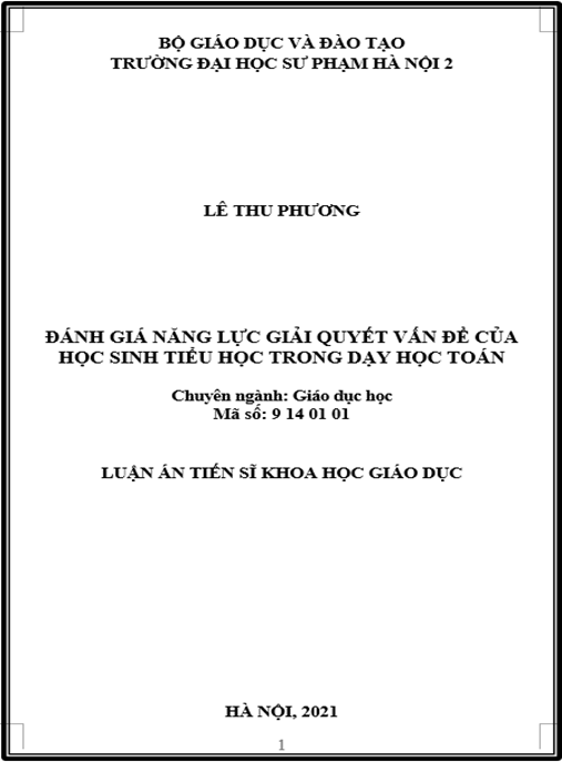 Luận án –  Đánh giá năng lực giải quyết vấn đề của học sinh tiểu học trong dạy học toán