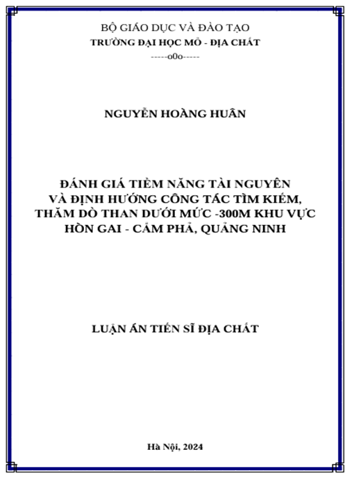 Luận án – Đánh giá tiềm năng tài nguyên và định hướng công tác tìm kiếm, thăm dò than dưới mức -300m khu vực Hòn Gai – Cẩm Phả, Quảng Ninh