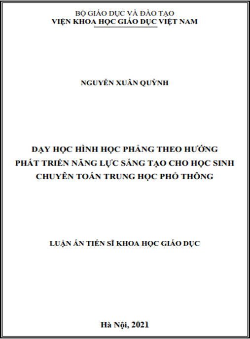 Luận án –  Dạy học Hình học phẳng theo hướng phát triển năng lực sáng tạo cho học sinh chuyên Toán trung học phổ thông