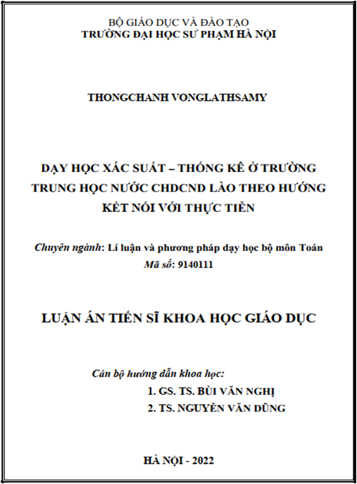 Luận án –  Dạy học Xác suất – Thống kê ở trường trung học nước CHDCND Lào theo hướng kết nối với thực tiễn