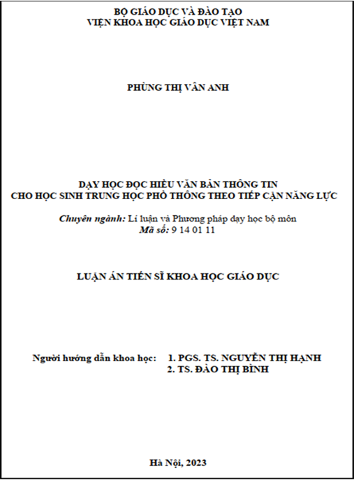 Luận án – Dạy học đọc hiểu văn bản thông tin cho học sinh trung học phổ thông theo tiếp cận năng lực
