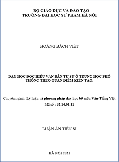 Luận án – Dạy học đọc hiểu văn bản tự sự ở trung học phổ thông theo quan điểm kiến tạo