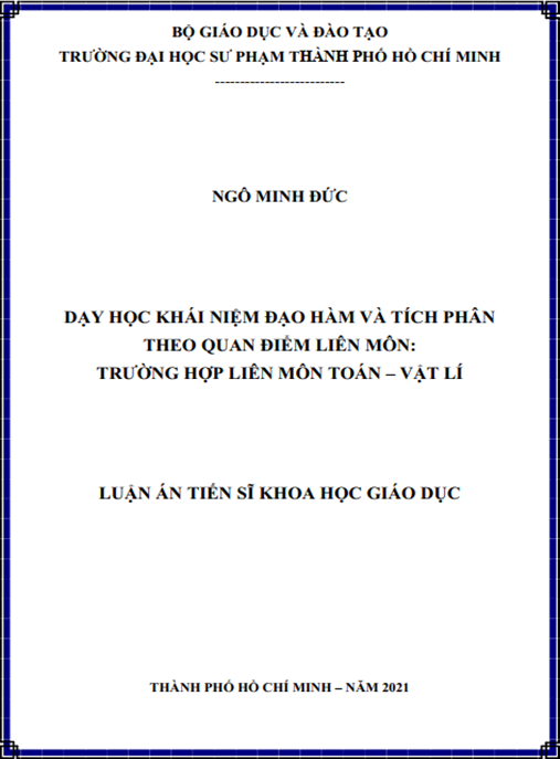 Luận án –  Dạy học khái niệm đạo hàm và tích phân theo quan điểm liên môn – trường hợp liên môn Toán – Vật lí