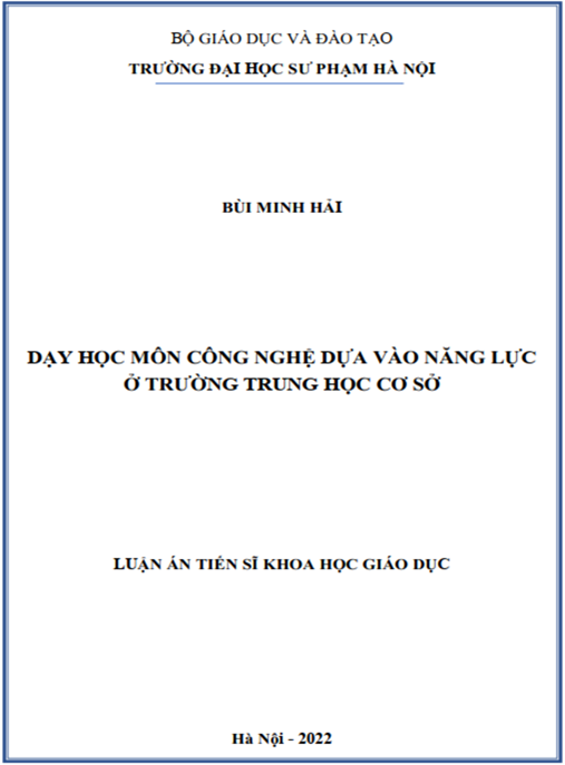 Luận án –  Dạy học môn Công nghệ dựa vào năng lực ở trường Trung học cơ sở