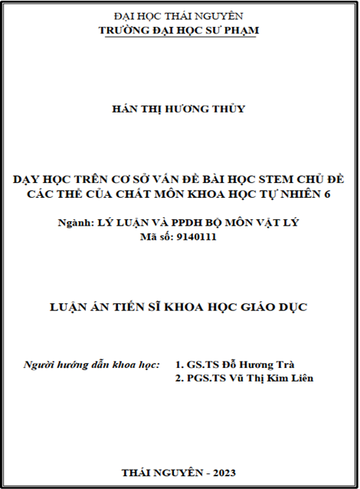 Luận án – Dạy học trên cơ sở vấn đề bài học STEM chủ đề Các thể của chất môn Khoa học tự nhiên 6
