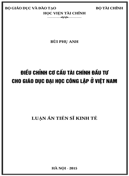 Luận án Điều chỉnh cơ cấu tài chính đầu tư cho giáo dục đại học công lập ở Việt Nam
