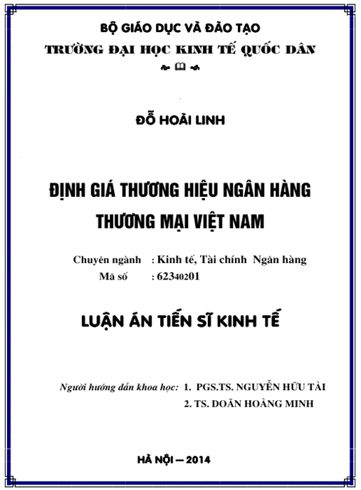 Luận án Định giá thương hiệu ngân hàng thương mại Việt nam