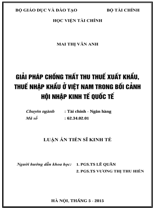 Luận án Giải pháp chống thất thu thuế xuất khẩu, thuế nhập khẩu ở Việt Nam trong bối cảnh hội nhập kinh tế quốc tế