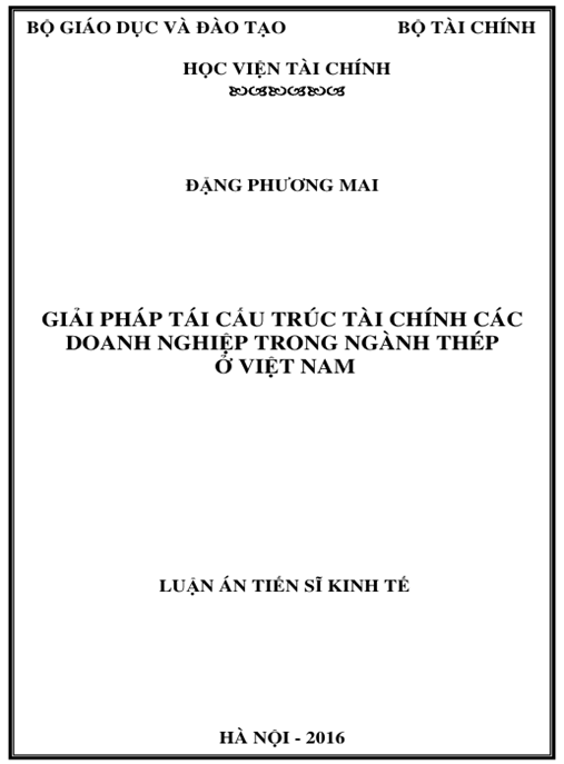 Luận án Giải pháp tái cấu trúc tài chính các doanh nghiệp trong ngành thép ở Việt Nam