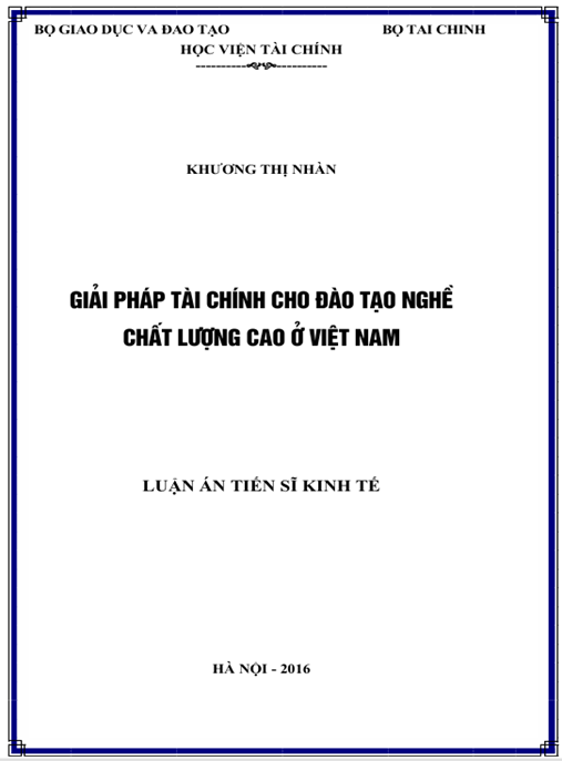 Luận án Giải pháp tài chính cho đào tạo nghề chất lượng cao ở Việt Nam