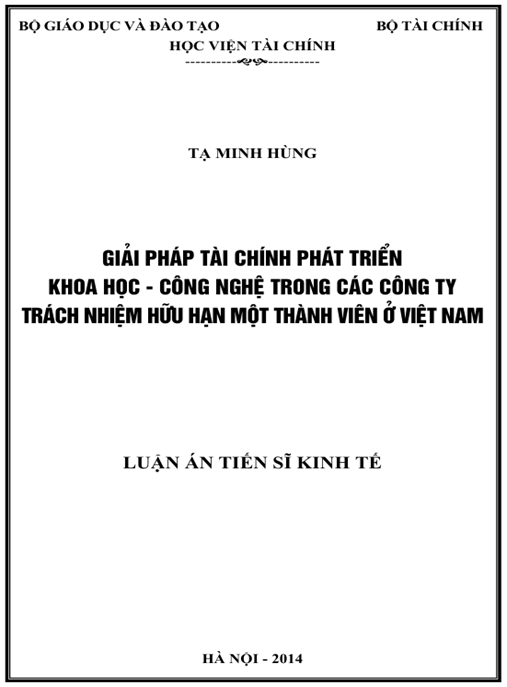 Luận án Giải pháp tài chính phát triển khoa học – công nghệ trong các công ty trách nhiệm hữu hạn một thành viên ở Việt Nam